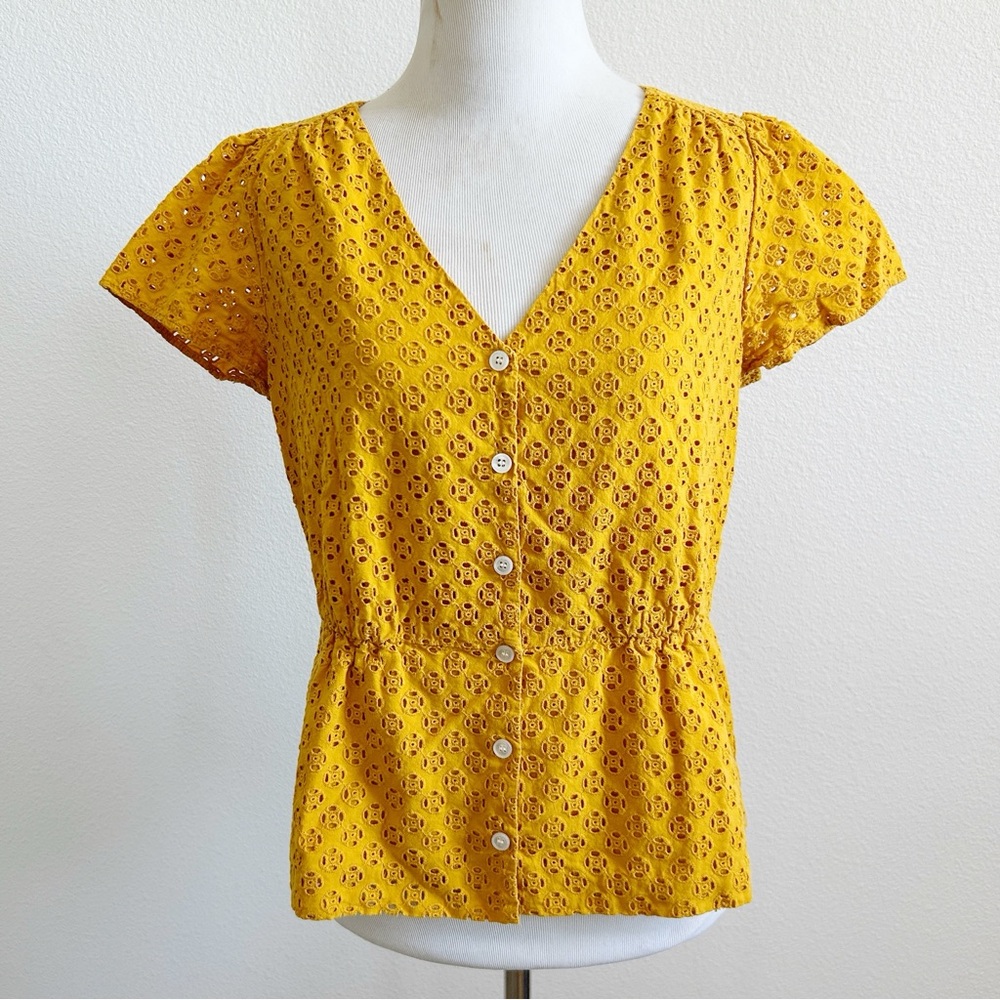 J. Crew Yellow Eyelet  Women's Top blouse peplum